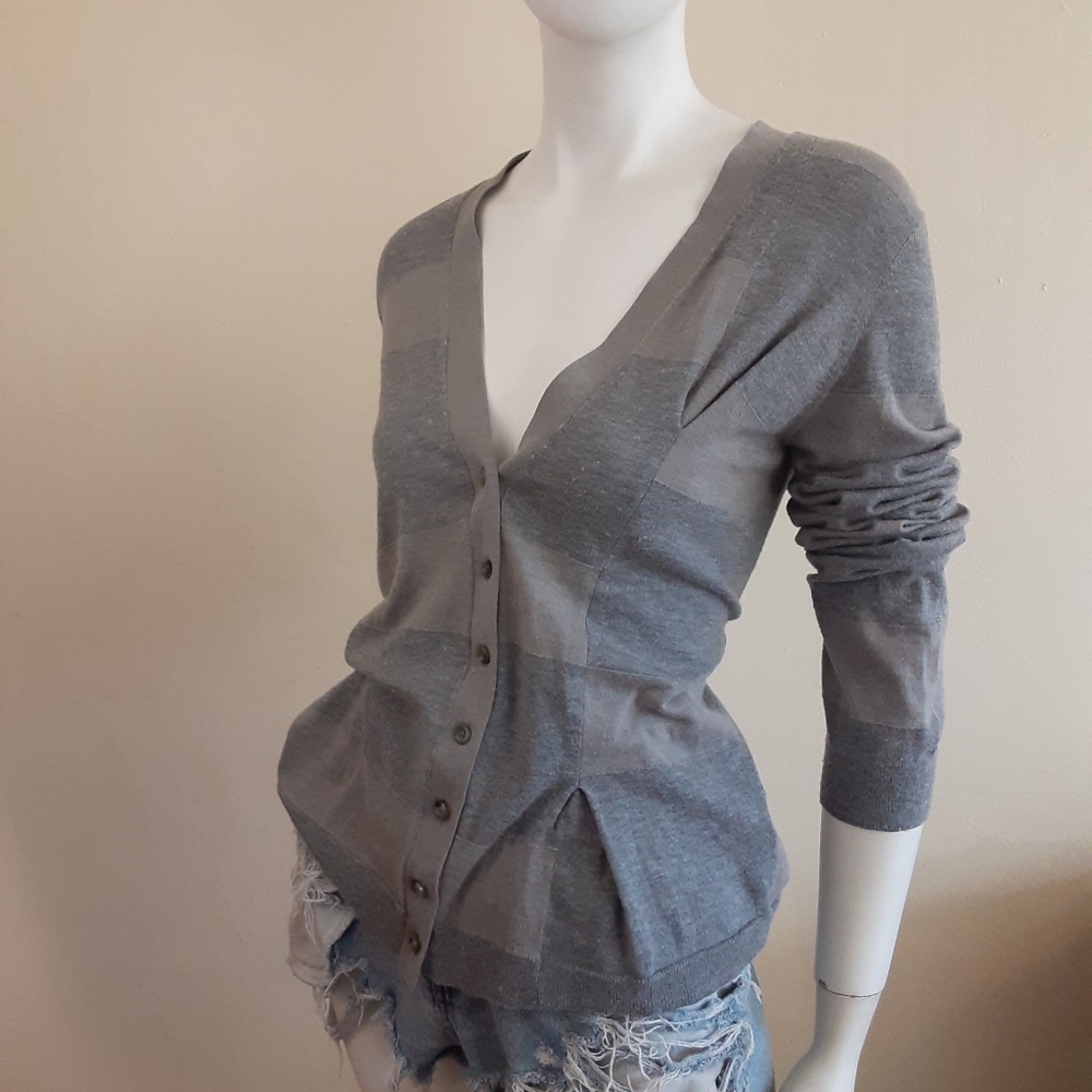 Marc by Marc Jacobs Grey Striped Cardigan Sweater